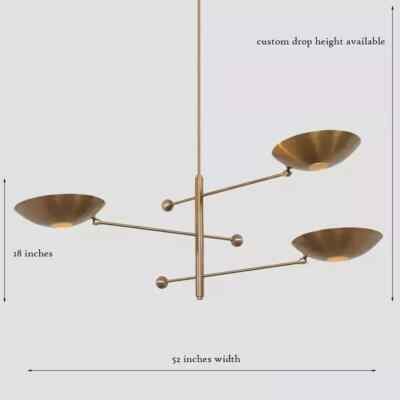 3 Light Pendant Mid Century Modern Raw Brass Sputnik chandelier light Fixture