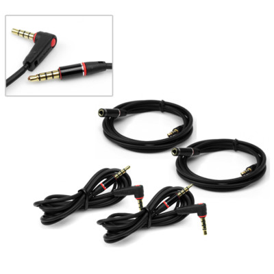 2X 4FT 3.5MM AUX EXTENSION AUDIO L-SHAPE CABLE BLACK GALAXY S4 S3 NOTE II NEXUS