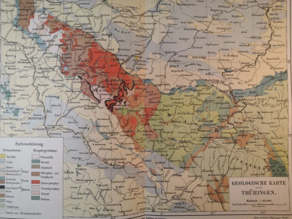 1890 THURINGIA GEOLOGICAL MAP Vintage Germany ORIGINAL 11.5 x 9.5"- C20-7 - Image 2 of 3