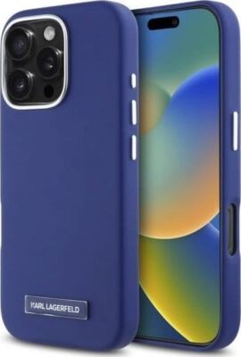 Karl Lagerfeld FW Metal Plate Case with MagSafe for iPhone 16 Pro Max Case Blue