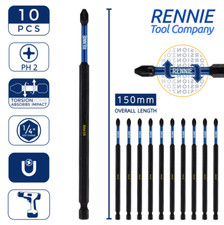 PH2 150mm Long Impact Duty Screwdriver Drill Driver Bits Phillips No. 2 Coated