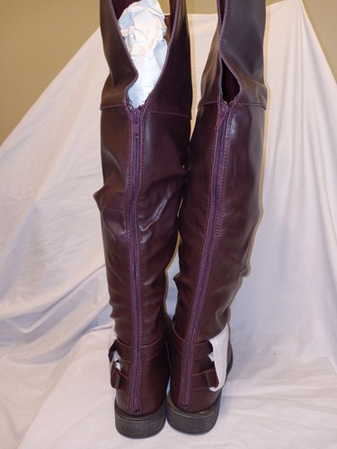 BOOTS JUST FAB MARIT FLAT BOOTS BURGUNDY WOMENS SZ 9.5 APPROX 22" APPROX 1" HEEL - Picture 5 of 14