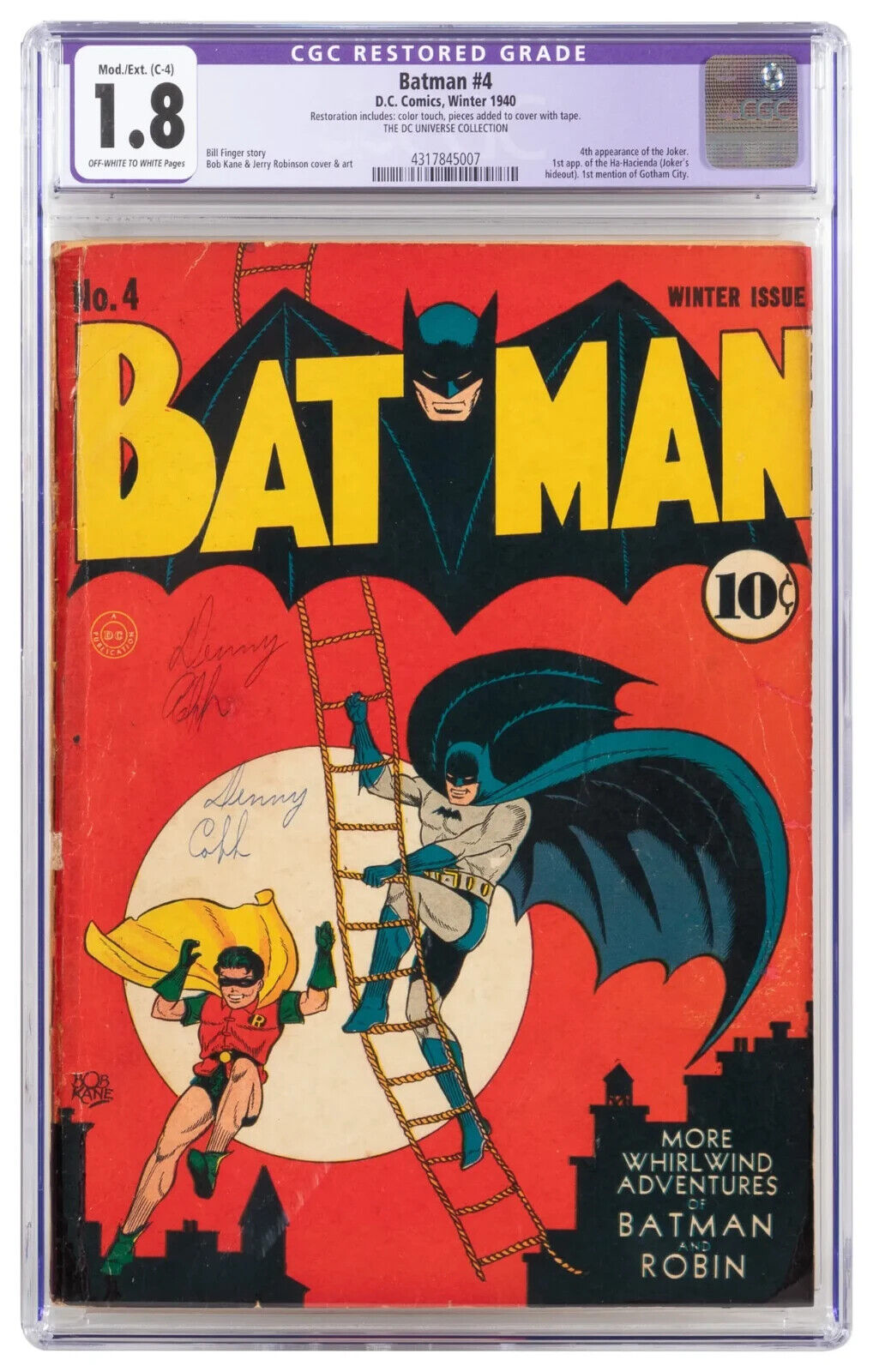 1941 D.C. Comics Batman 4 CGC 1.8. 4th Joker Appearance. 1st Gotham City.
