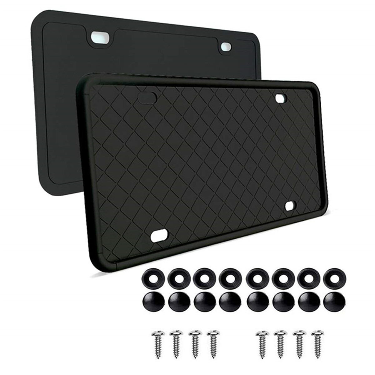 Car License Plate Frame Front Rear Holder Soft Silicone Rubber Black Accessories