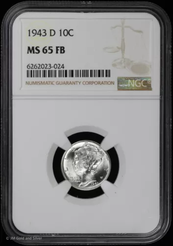 1943 D 10c Silver Mercury Dime NGC MS 65 FB | Full Bands Uncirculated BU