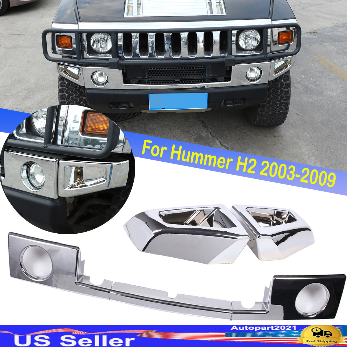 5PCS Chrome Front Bumper & Side Cover Trim Fits for 2003