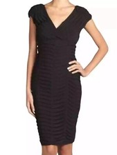 Adrianna Papell Shutter Pleat Sheath Dress Size 10 Short Sleeve Black $158