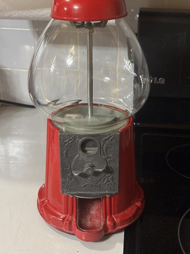 15" Gumball Machine with Coin Bank - Red, Vintage Bubble Gum Candy Dispenser - Picture 2 of 4
