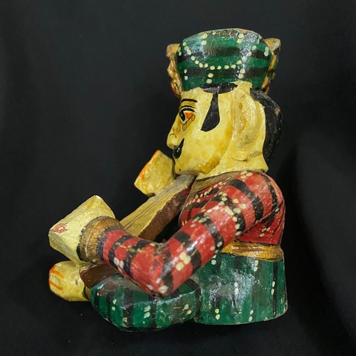 Handmade Rajasthani Musician Vintage Wooden Figurine Statue Showpiece Decor 4"  - Picture 6 of 7
