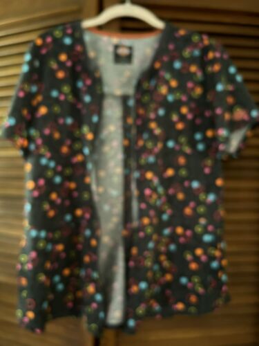 Super soft Dickies Size Large Colorful Scrub Top Front Zip EUC - Picture 2 of 10