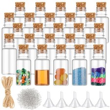 25set 10ml Mini Plastic Bottles with Corks Stoppers Eye Screws Funnels Small ...