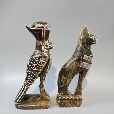 Alte Ägypten Stil geschnitzter Stein Ägyptische Katze & Falken Kopf Gott Horus Figur