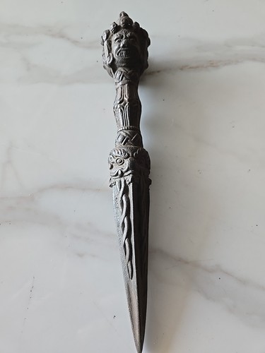 Vintage 9" Solid Iron Tibetan Religious Buddhist Phurba Ceremonial Dagger