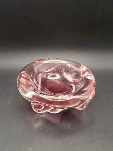 Vintage Pink  5" Murano Art Glass Heavy Chunky Style Ashtray Candy Dish Bowl