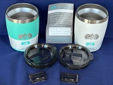 Lot 2 New Toadfish Non-Tipping 10 oz Rocks Tumblers, Teal/White, TG3721, Fishing