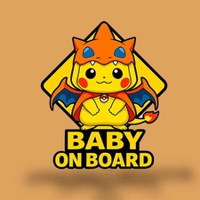 Cute Pikachu Charizard Baby on Board Sticker  Funny Pok mon Anime Car Vinyl