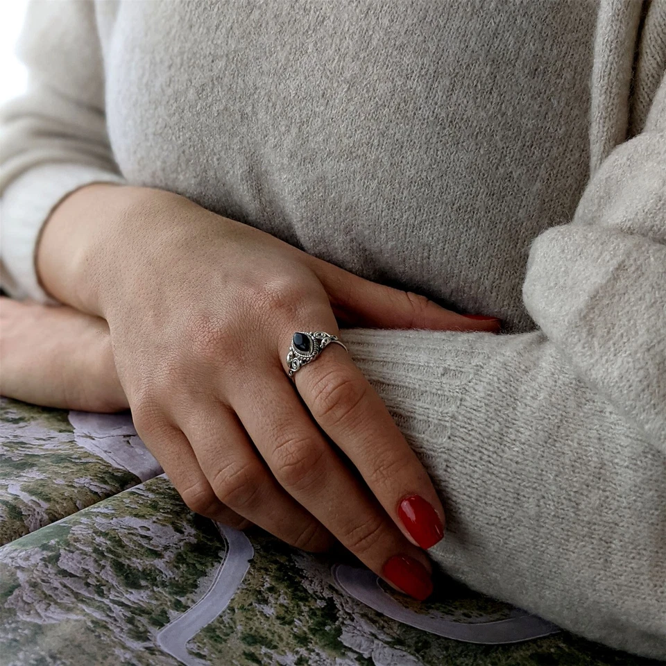 81stgeneration Anello Argento Sterling Boho Spirale Onice Pietra Preziosa - Immagine 2 di 4