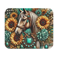 Equestrian Mouse Pad - Rustic Horse Design, Horse Lover Farmhouse Sunflower