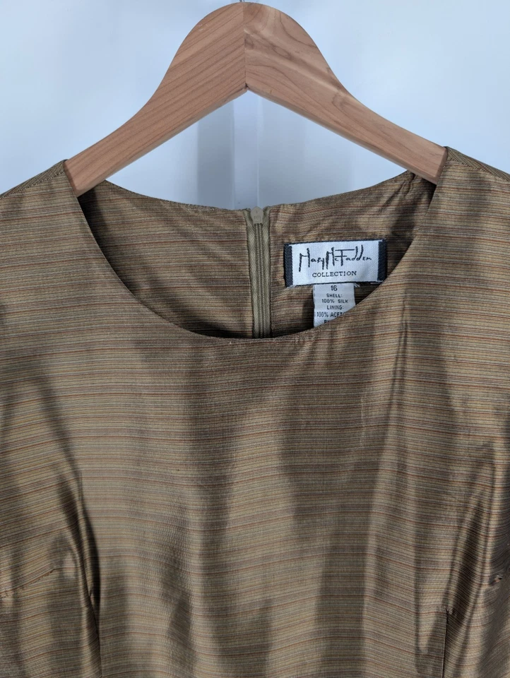 Vestido Mary McFadden Collection Couture Vintage Seda Dorado Brillo Rayas Talla 16 41" Foto 4 de 4