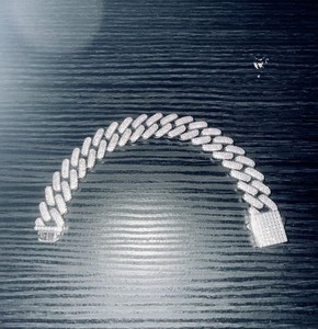 925 Sterling Silver Moissanite Cuban Bracelet 14mm x 7 inches