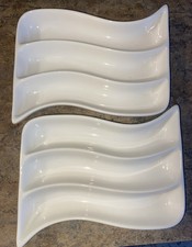 Lot Of 2 World Market Rustic Ceramic Wavy Olive Tray Or Appetizer Tray - Nice