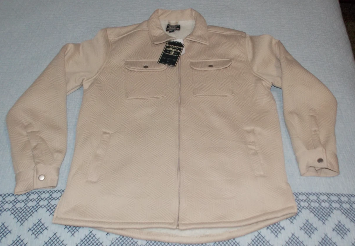 Distortion Mens Large Ivory Jacket Faux Fur Sherpa Fleece Lined NWT New - product detail image 1