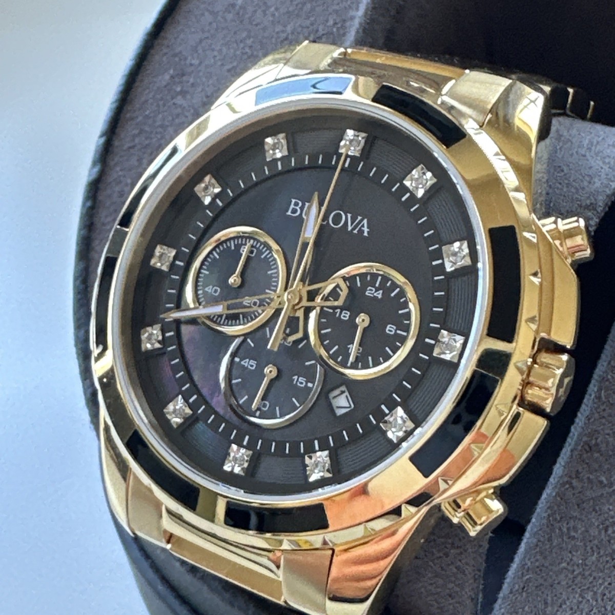 Bulova Diamond Men's Gold Plated Stainless Steel Chronograph