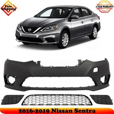 Front Bumper Cover Paintable & Fog Lights Cover Kit For 2016-2019 Nissan Sentra
