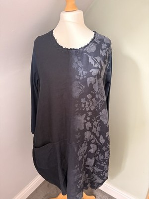 Elemente Clemente Lagenlook 100% Linen Midi Dress Size 2 UK12 Navy Blue