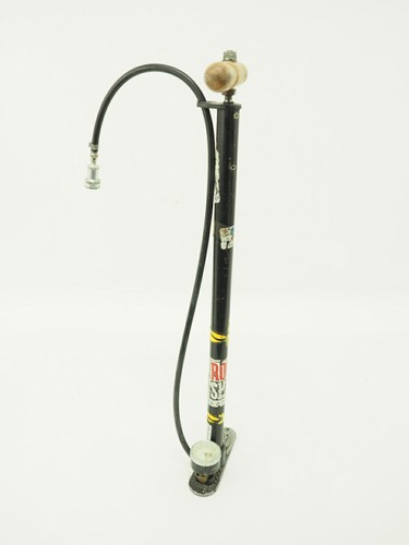 Vintage Silca Steel Floor Pista Bicycle Pump Black w/ Stickers Wood Handle 200p