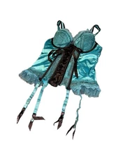 vintage 1990 2000 y2k corset bustier garter belt suspenders 12B Satin Stockings
