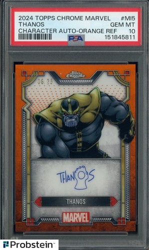 2024 Topps Chrome Marvel Orange Refractor Thanos Character AUTO /25 PSA 10