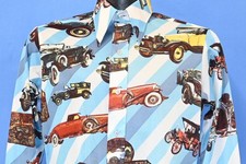 vintage 70s MONTGOMERY WARD AUTOMOBILE CARS STRIPE POLY DISCO SHIRT MED M