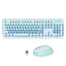 Blue Keyboard and Mouse Wireless Combo Full Size Typewriter Colorful Set PC