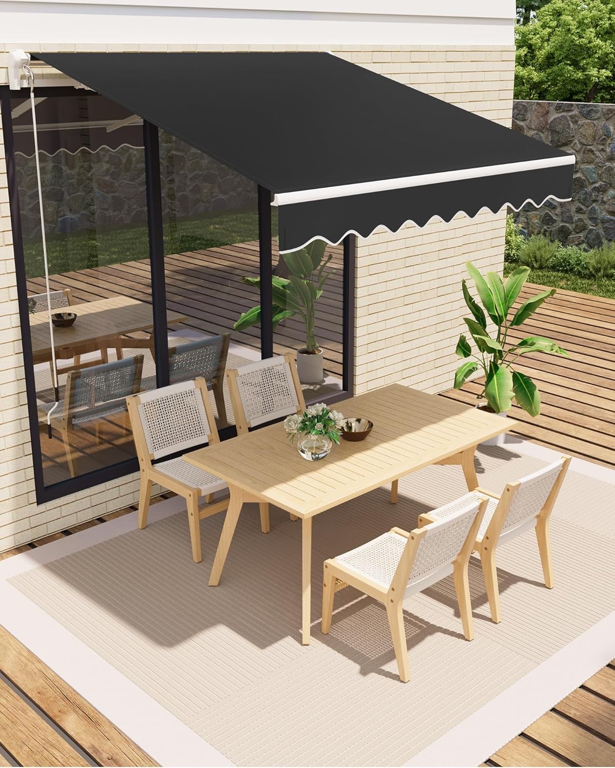 Auvent à bras articulés imperméable en toile déperlante pour jardin