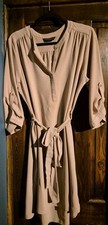 Image of Dorothy Perkins Neutral Vneck Tie Waist Shirtdress officewear smartwear  Size 18