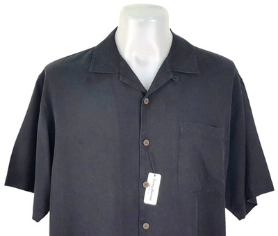 Tommy Bahama Relax Herren 100% SEIDE schwarz LUXUS S/S ABENDHEMD - L - 50'' -109£