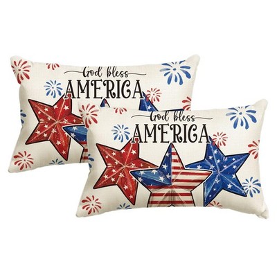 4th of July Patriotic Stars God Bless America Throw Pillow Covers, 12 x 20 In...