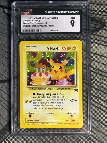 CGC 9 MINT Birthday ____'s Pikachu 2000 Black Star Promos 24 Holo Pokemon Swirl