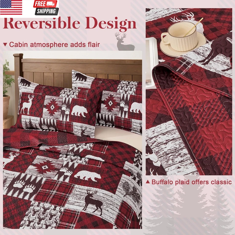 Juegos de edredón reversible de microfibra suave L rústico de 3 piezas de cabina tamaño king de 3 piezas Foto 4 de 4