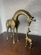 Vintage Brass Mother and Baby Giraffe Figurines Sculptures