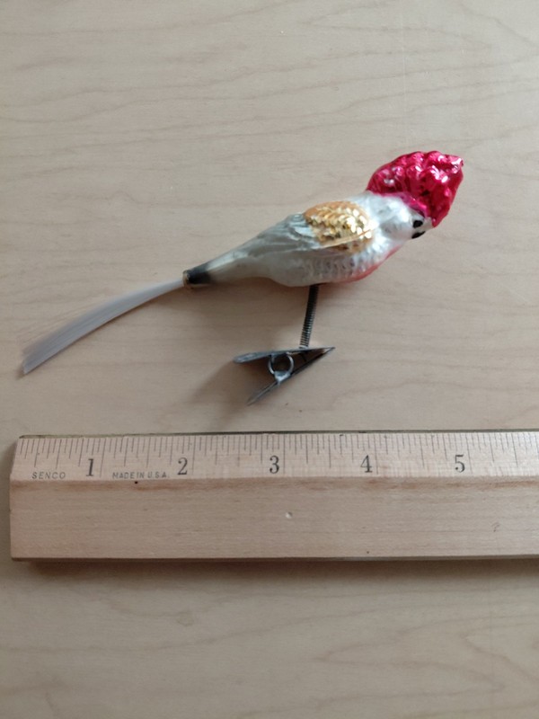 antique German mercury glass bird clip-on ornament - Red Head Parrot