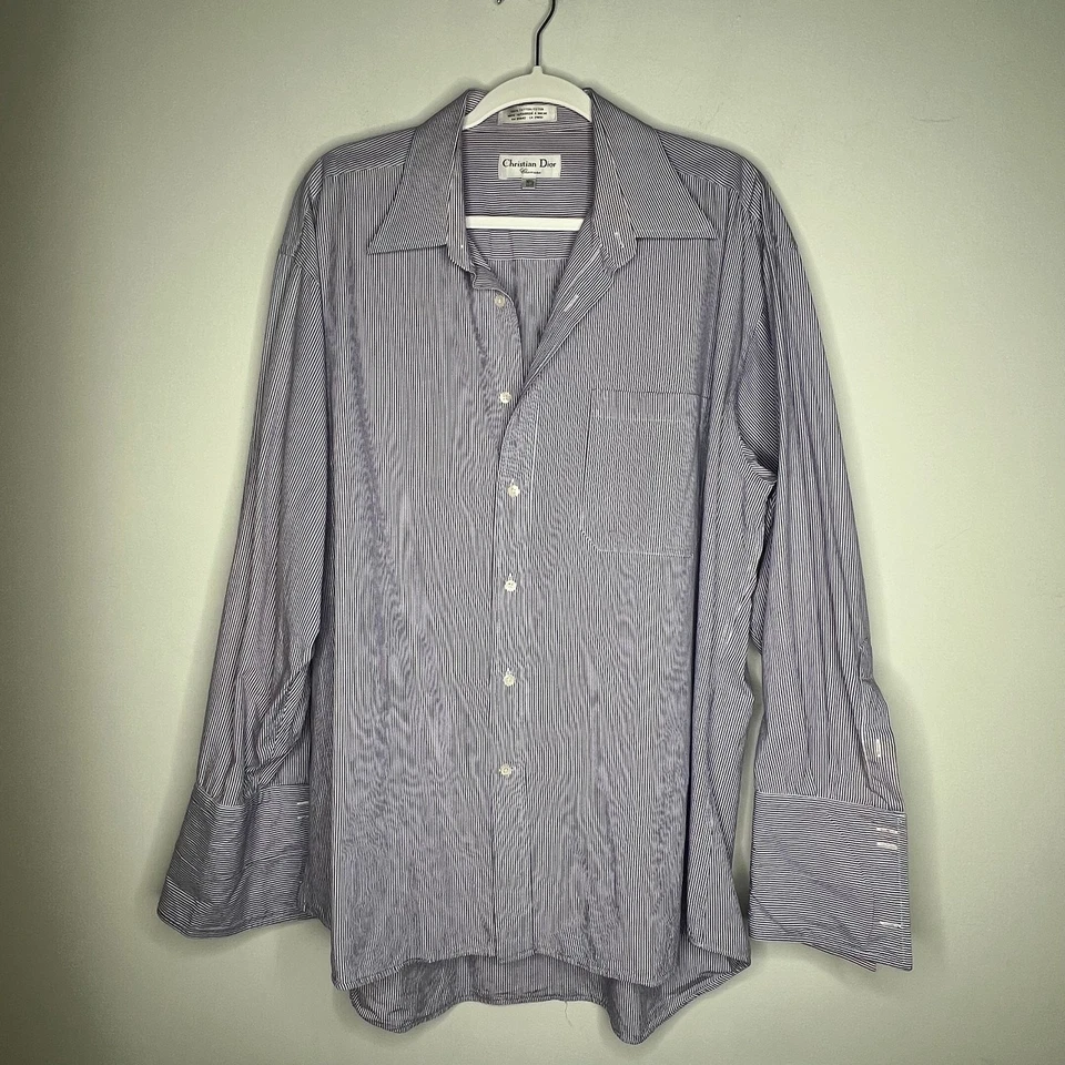 Camisa Christian Dior Vintage Rayas Púrpura Para Hombre Con Botones Talla Grande Foto 2 de 4