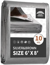 Heavy Duty Waterproof Tarp 6x8 10Mil Silver Brown