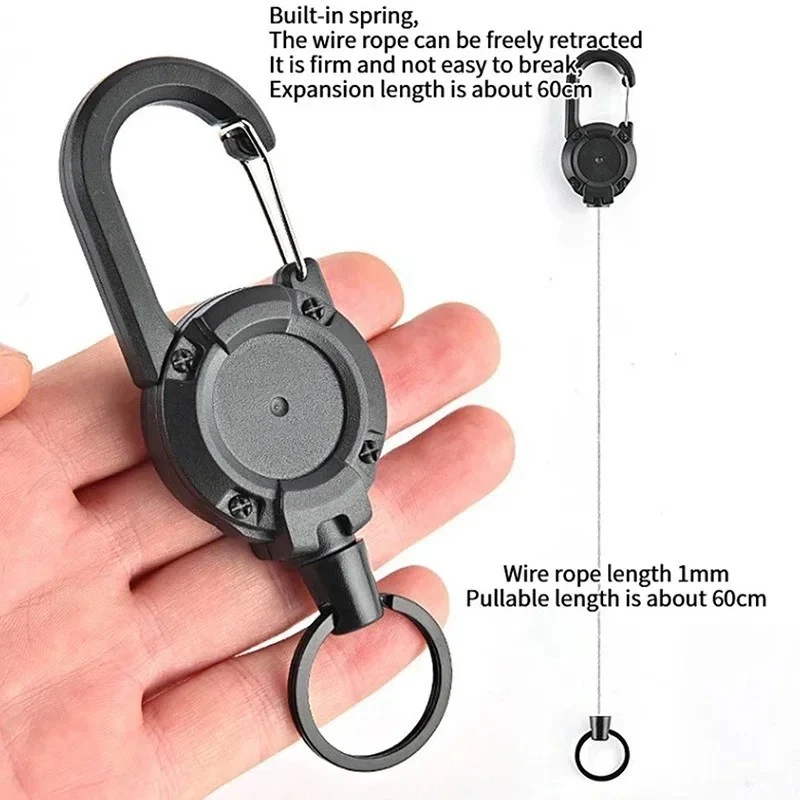 1/2/4Pcs Retractable Heavy Duty Carabiner Reel Keychain Steel Wire Badge Holder