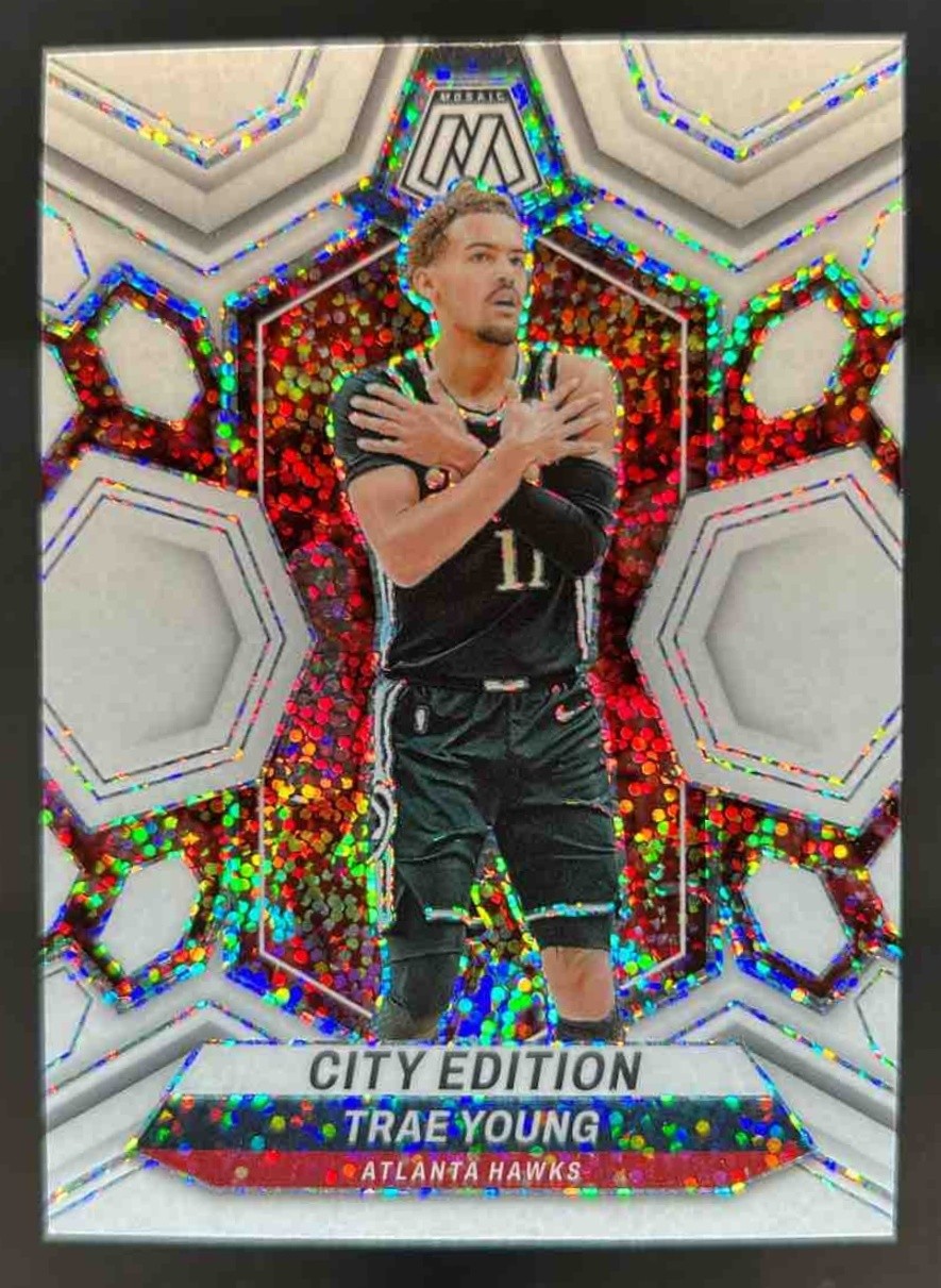 2023-24 Mosaic Trae Young White Sparkle Prizm SSP City Edition #274 Hawks