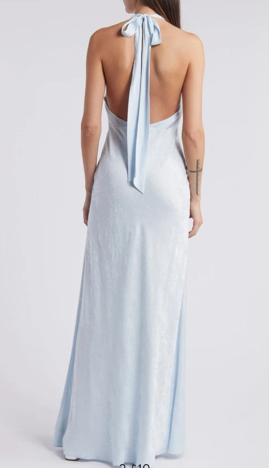 LoveShackFancy Lowry Twist Front Light Blue Maxi Dress Gown Silk Blend ASO Lana - Image 3 of 4