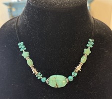 Southwestern Black Silver Turquoise Blue Beaded Choker Statement Necklace