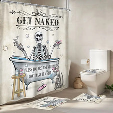 Funny Skull Skeleton Shower Curtain Set, Gothic bathroom curtain with 12 hooks,