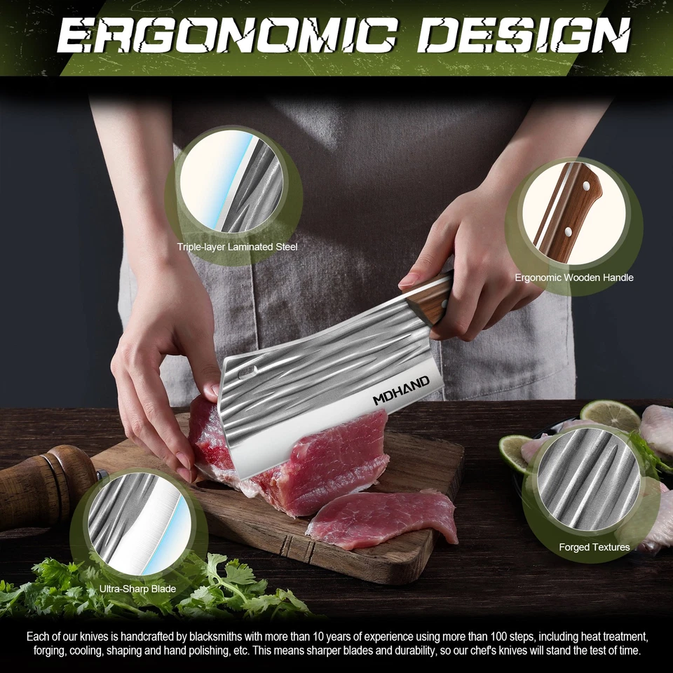 Faca de açougueiro forjada à mão resistente cutelo de carne faca de corte óssea faca de chef - Imagem 4 de 4